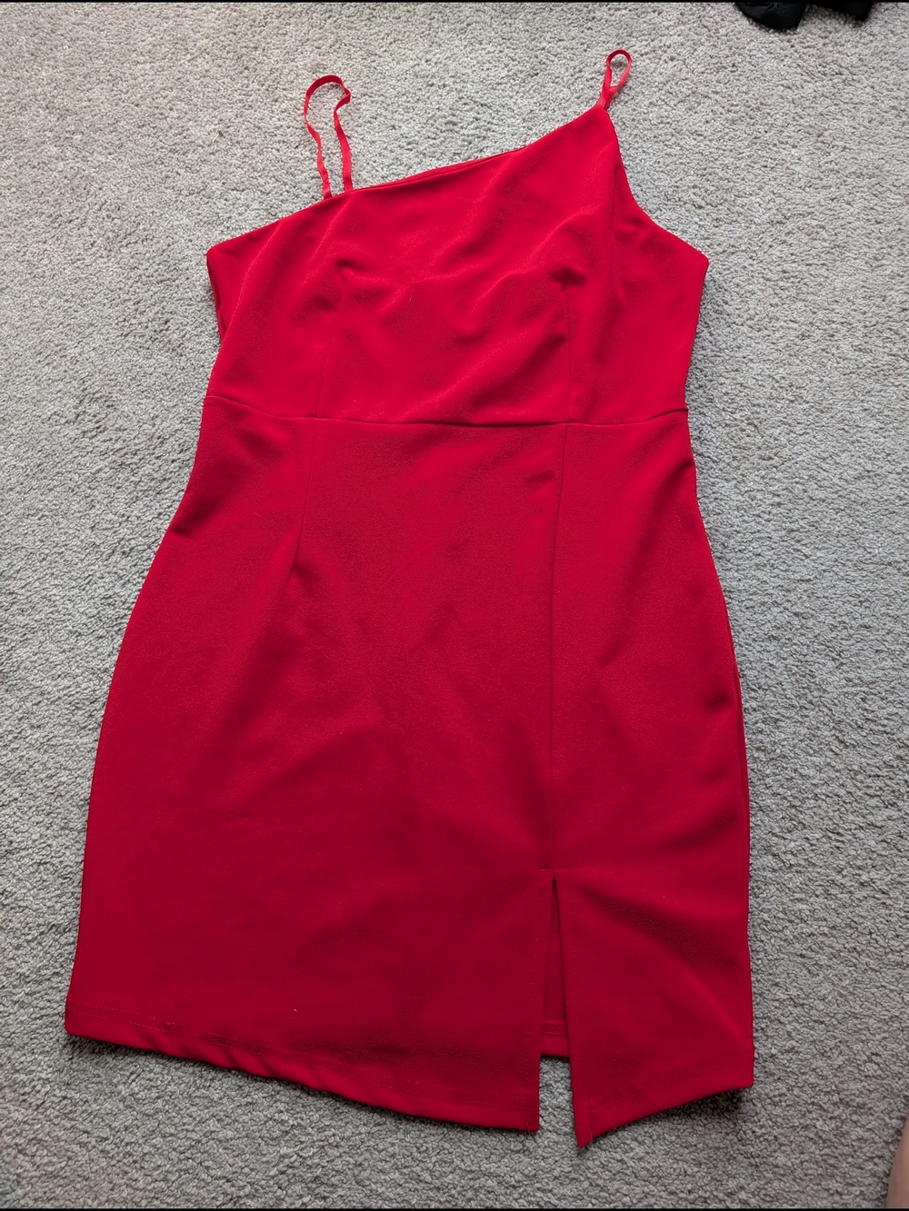 Asymmetric One-Shoulder Mini Red Dress